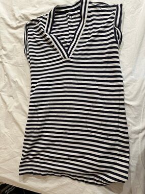 ATM Anthony Thomas Melillo Black and White Striped V-Neck Tunic